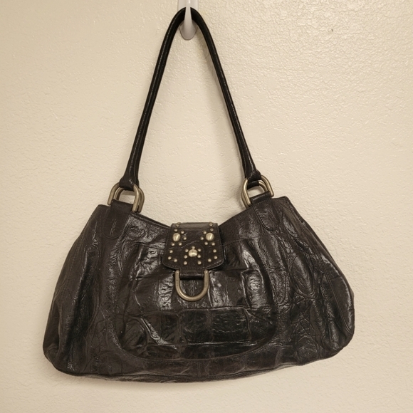 Kate Landry Black Croc Embossed Leather Handbag - Picture 1 of 10
